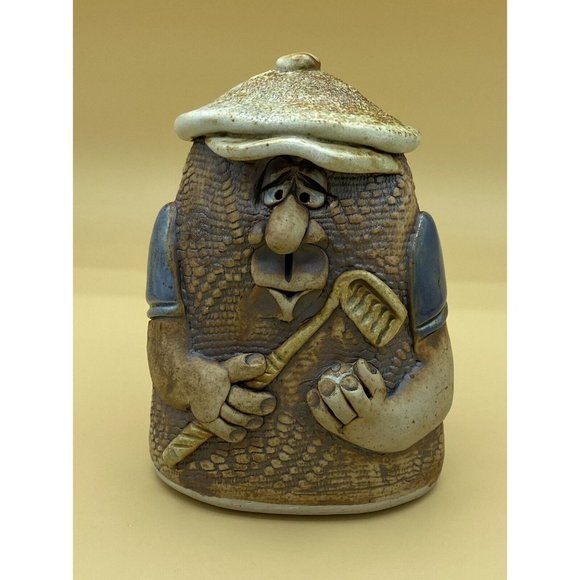 Mahon Art Face Pottery Golfer Wearing Golf Hat Club Signed Bank Big Cork - Picture 2 of 11